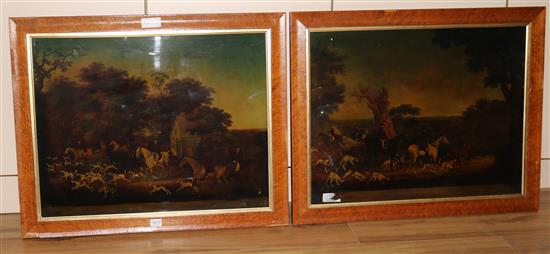 A pair of reverse glass hunting prints